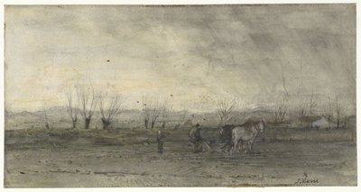 Landschap met ploegende boer door Jacob Maris