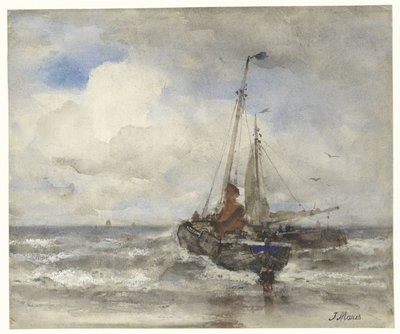 Twee vissersschepen bij het strand door Jacob Maris