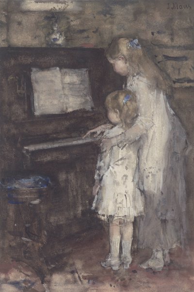 Twee meisjes aan de piano door Jacob Maris