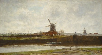 Uitzicht op de Molen en Brug aan de Noordwest Buitensingel in Den Haag door Jacob Maris