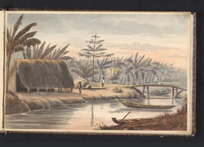 Plantage Visserszorg met bananenveld Bananen Grond Visserszorg Album met tekeningen van Suriname, p.9 (50) door Jacob Marius Adriaan Martini van Geffen