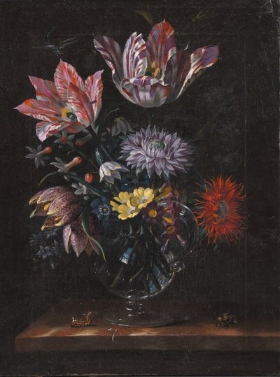 Een glazen vaas met bloemen door Jacob Marrel