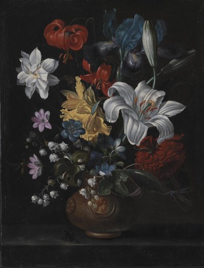 Steengoed pot met bloemen door Jacob Marrel