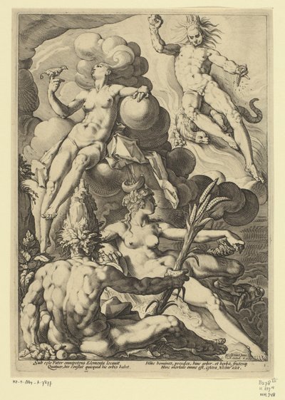 De vier elementen (Mythologische en allegorische voorstellingen) door Jacob Matham (attributed to)