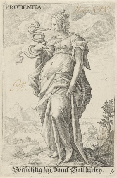 Voorzichtigheid (Prudentia) door Jacob Matham (attributed to)
