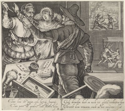 Gevecht in een bordeel door Jacob Matham