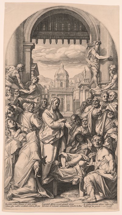 Christus wekt de dode zoon van de weduwe van Nain op door Jacob Matham