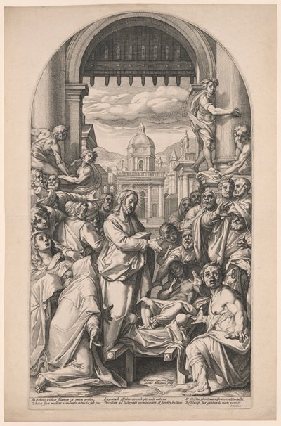 Christus wekt de zoon van de weduwe van Nain op door Jacob Matham