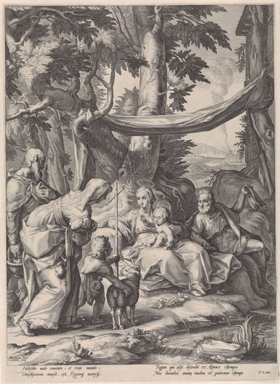 H. Familie met Elisabet, Zacharias en het kind Johannes de Doper door Jacob Matham