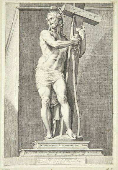 Jezus staande met het kruis door Jacob Matham