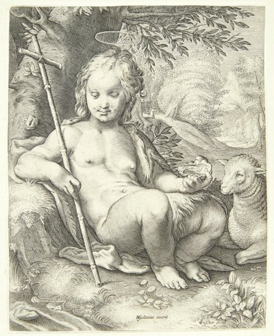 Johannes de Doper in de wildernis door Jacob Matham