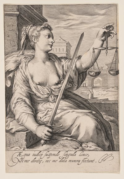 Rechtvaardigheid, uit De zeven deugden door Jacob Matham