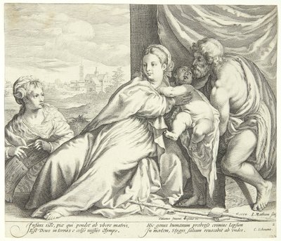 Madonna en kind met St. Johannes de Doper en St. Catharina door Jacob Matham