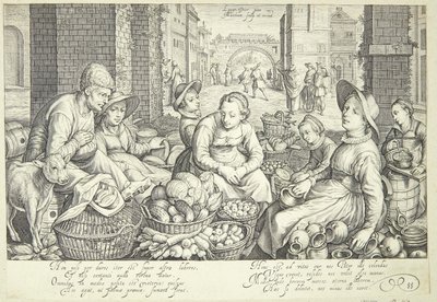 Marktscène in een stad door Jacob Matham
