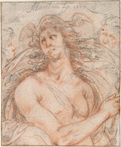 Mercurius met hoofden van een oude en een jonge man door Jacob Matham