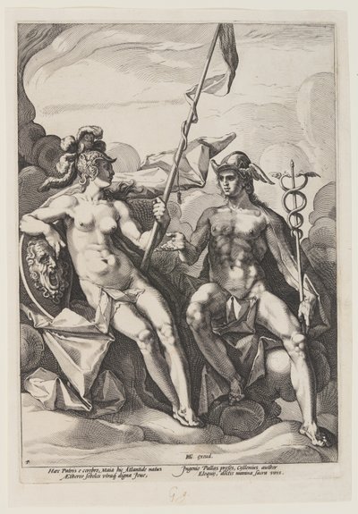 Pallas Athena en Mercurius door Jacob Matham
