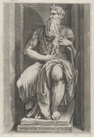 Speculum Romanae Magnificentiae: Mozes naar het beeldhouwwerk van Michelangelo, 16e eeuw door Jacob Matham