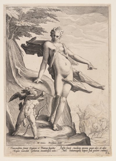Venus, Cupido en Pluto door Jacob Matham