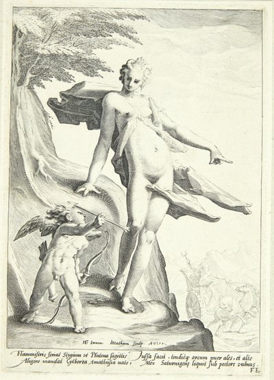 Venus beveelt Amor een pijl op Pluto te schieten door Jacob Matham