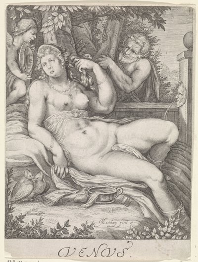 Venus bespied door een sater door Jacob Matham