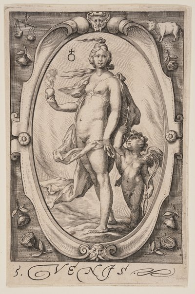 Venus, van De zeven planeten door Jacob Matham