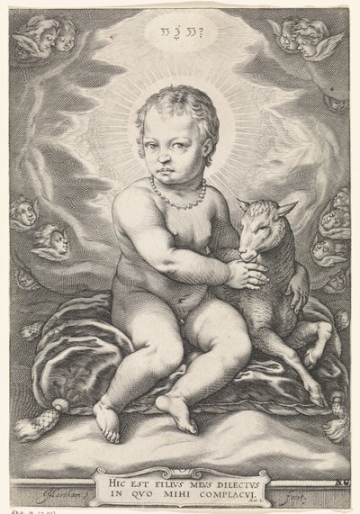 Zittend Christuskind met lam door Jacob Matham