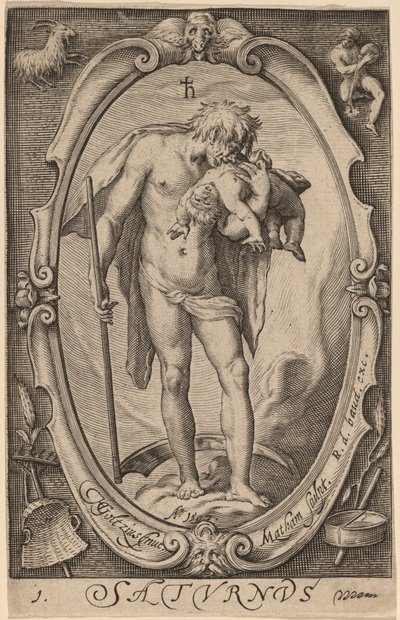 Saturnus door Jacob Matham after Hendrik Goltzius