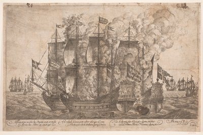 Zeeslag tussen Deense schepen en een Turks piratenschip door Jacob Mortenssøn Maschius