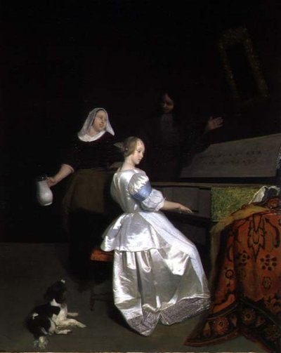 De muziekles, 1670-72 door Jacob Lucasz Ochtervelt