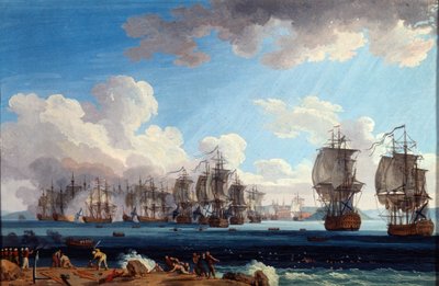 De Zeeslag bij Chesma op 5 juli 1770 door Jacob Philip Hackert