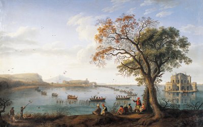 Meerkoetjacht bij het Meer van Fusano door Jacob Philippe Hackert