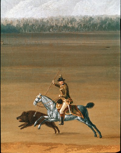 Ferdinand IV op jacht naar wilde zwijnen op het landgoed Cassano (detail) door Jacob Philippe Hackert