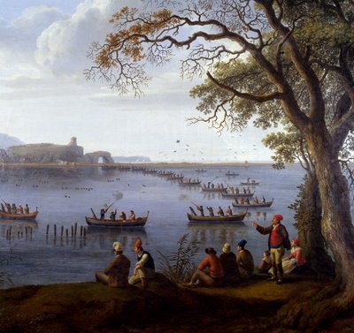 Ferdinand IV jaagt op meerkoeten op het Meer van Fusaro, door Jacob Philipp Hackert (1737-1807), detail door Jacob Philippe Hackert