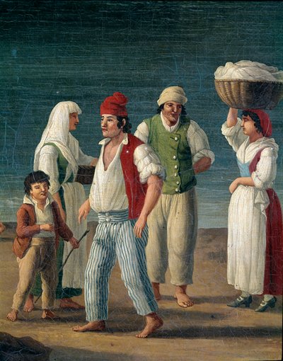 Vissers en boerinnen uit Barletta, Italië (detail) door Jacob Philippe Hackert