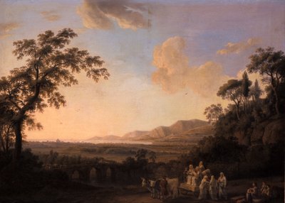 Idyllisch landschap bij schemering door Jacob Philippe Hackert