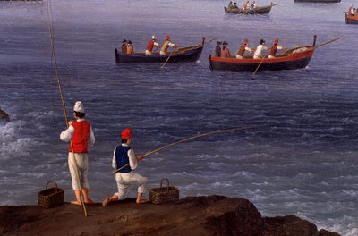 De Baai van Napels bij Santa Lucia met de terugkerende vloot uit Algiers door Jacob Philippe Hackert