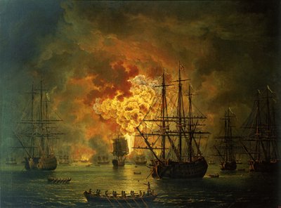De vernietiging van de Turkse vloot in de Baai van Chesma, 1772 door Jacob Philippe Hackert