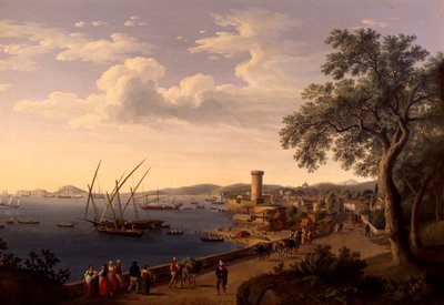 De haven van Gaeta, de pier en het fort door Jacob Philippe Hackert