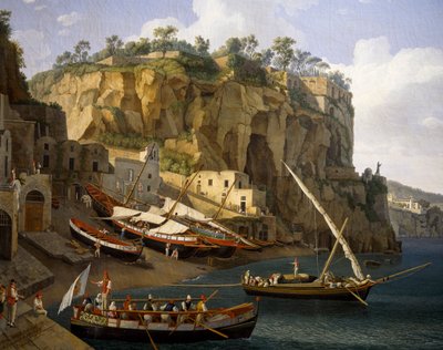 Uitzicht op kleine jachthaven in Sorrento door Jacob Philippe Hackert