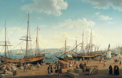Uitzicht op de haven van Messina, vanaf het Palazzo del Senato door Jacob Philippe Hackert