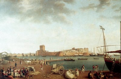 Uitzicht op de haven van Taranto door Jacob Philippe Hackert