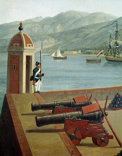Uitzicht op de militaire vestingwerken van de haven van Reggio Calabria door Jacob Philippe Hackert