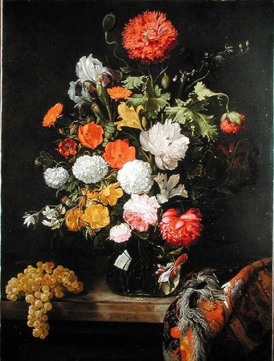 Stilleven met Bloemen en druiven, c.1675 door Jacob Rootius