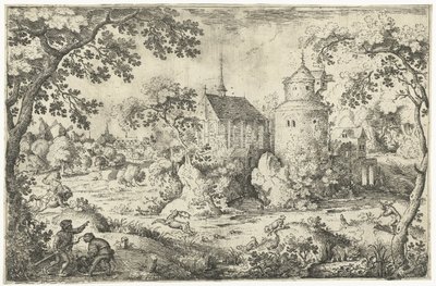 Hertenjacht bij een kapel door Jacob Savery (I)