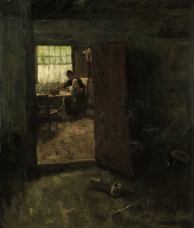 Binnenhuis met Boerin en Kind door Jacob Simon Hendrik Kever