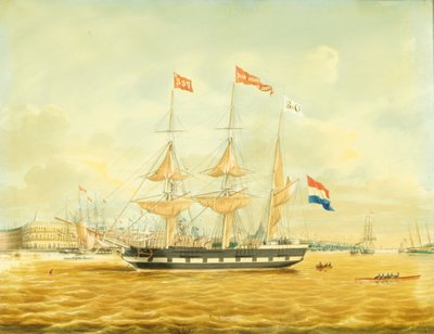 De Johan Melchior Kemper voor anker bij de haven van Rotterdam door Jacob Spin