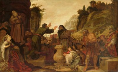 Heiligen Paulus en Barnabas aanbeden als goden door de mensen van Lystra (Handelingen 14:6-20) door Jacob Symonsz Pynas
