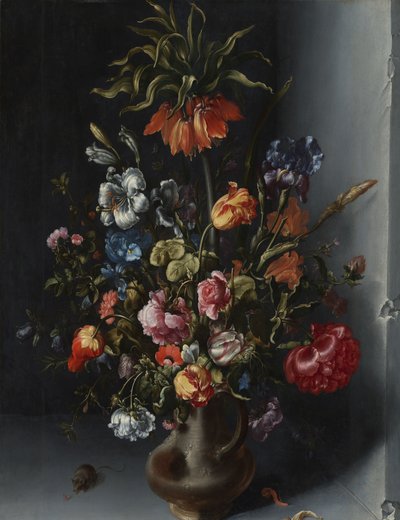 Bloemstilleven met een keizerskroon in een stenen nis door Jacob Vosmaer (signed by artist)