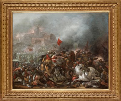Slag tussen Turken en christenen bij de verovering van Constantinopel door het Ottomaanse leger in 1453 door Jacob Weyer