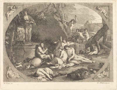 Bacchanaal door Jacob Wilhelm Mechau after Giulio Carpioni